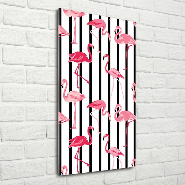 Fotografie imprimată pe sticlă Flamingos și dungi