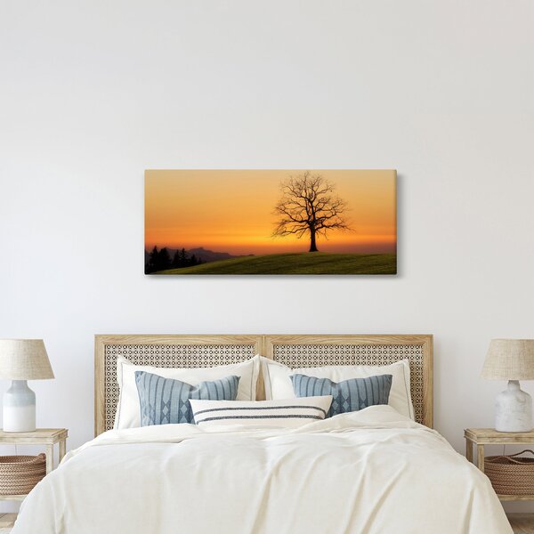 Tablou cu apus de soare pe o luncă (120x50 cm)
