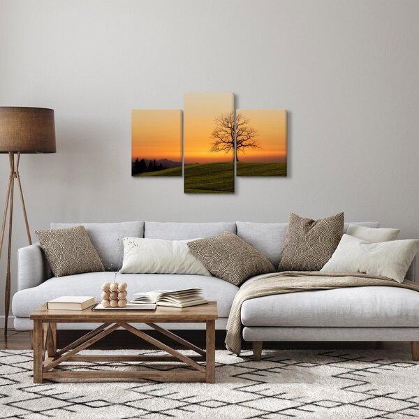 Tablou cu apus de soare pe o luncă (90x60 cm)