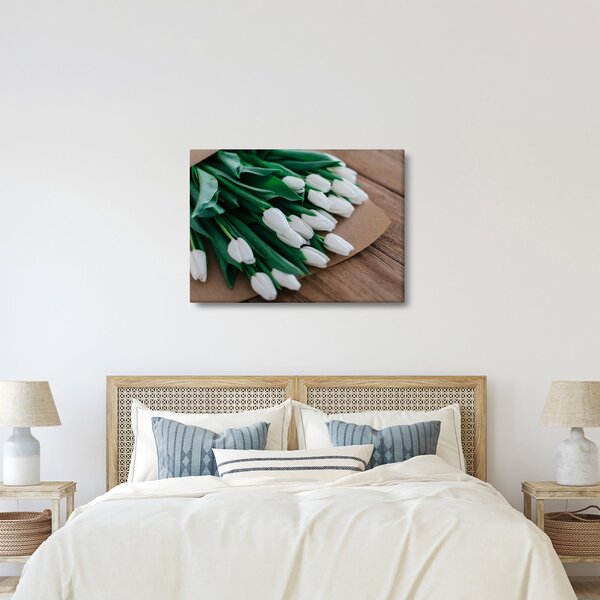 Tablou cu buchet de lalele albe (70x50 cm)