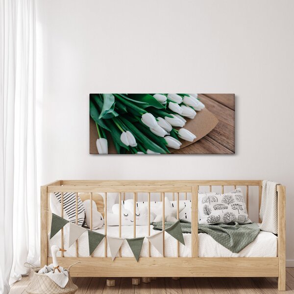 Tablou cu buchet de lalele albe (120x50 cm)