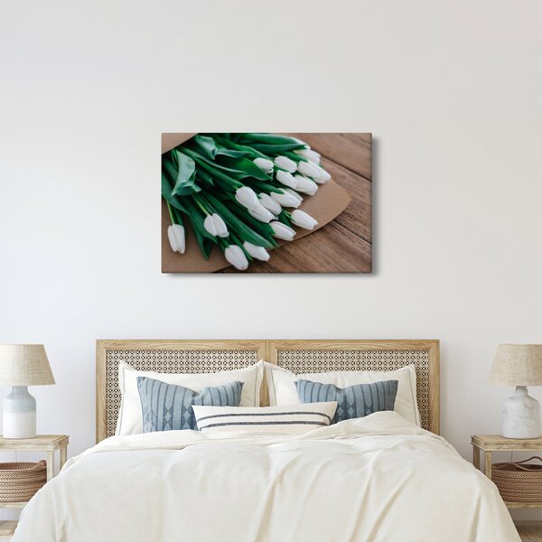 Tablou cu buchet de lalele albe (90x60 cm)