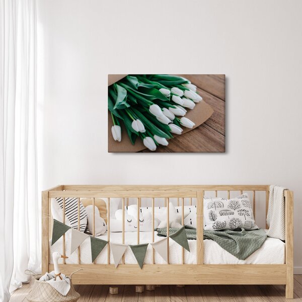 Tablou cu buchet de lalele albe (90x60 cm)