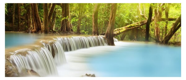 Tablou cu cascada Huai Mae Kamin în pădure (120x50 cm)