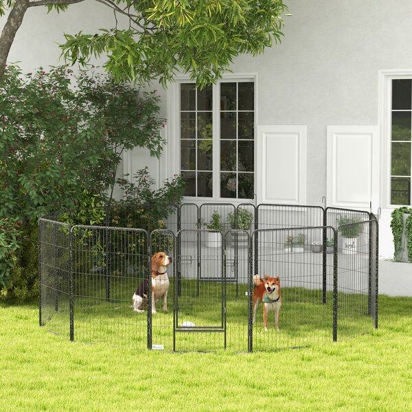 PawHut Gard pentru Câini, Incintă Modulară pentru Câini din 8 Secții pentru Interior și Exterior, 80x100 cm, Negru | Aosom Romania