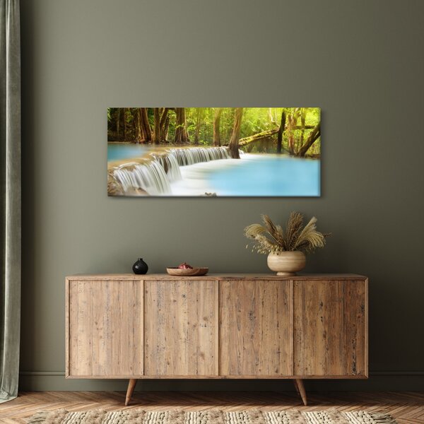 Tablou cu cascada Huai Mae Kamin în pădure (120x50 cm)