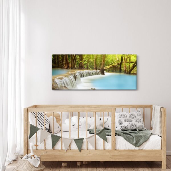 Tablou cu cascada Huai Mae Kamin în pădure (120x50 cm)