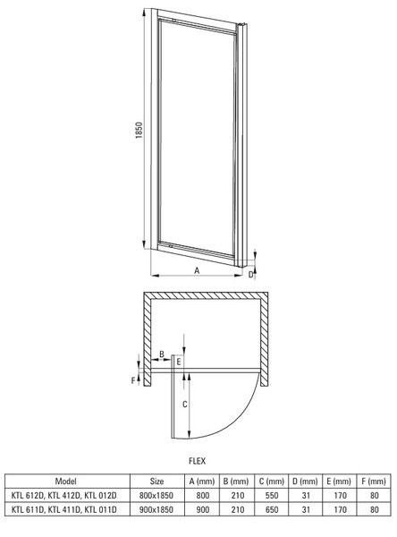 DEANTE Flex, ușă de duș batantă 80x185 cm, sticlă transparentă de 5 mm, profil cromat, KTL_612D