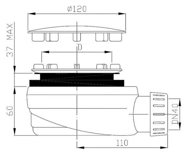 Polysan Sifon pentru cădiță de duș Low Polysan, diametru deschidere 90 mm, DN40, capac alb, 1716W