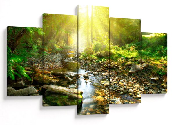 Tablou cu râul în pădurea verde (150x105 cm)