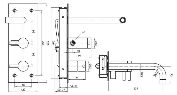 Baterie cadă încastrată SAPHO - MINIMAL, oțel inoxidabil mat, MI110