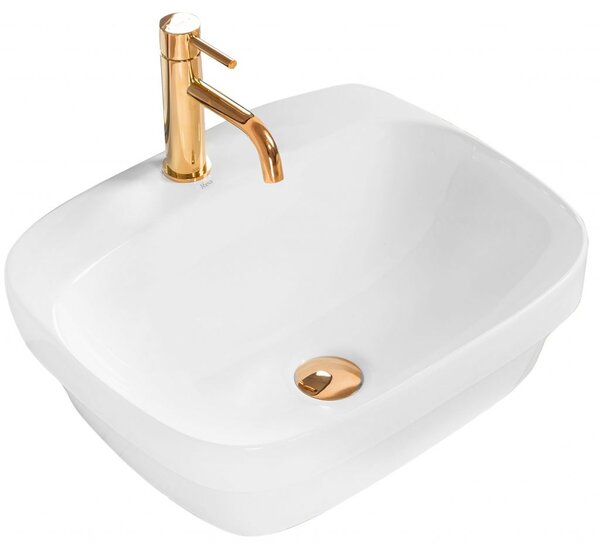 Lavoar de blat dreptunghiular Rea Marika cu orificiu pentru baterie, alb, 50x43cm, REA-U9611