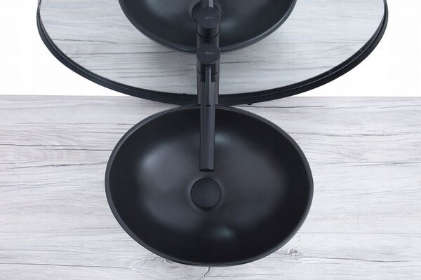 Lavoar oval de blat Rea Sofia, 34x14cm, negru, REA-U0333