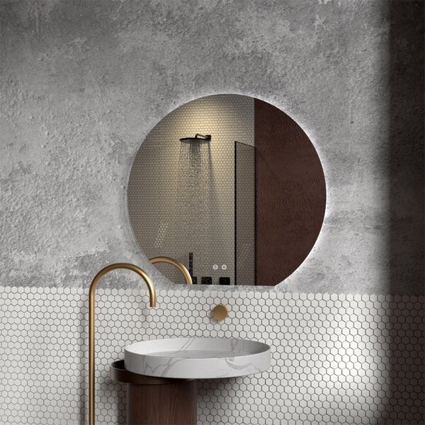 Mereo, Oglindă rotundă Mereo cu muchie dreaptă 800x740 mm, iluminare ambientală LED și dezaburitor, MER-CN185