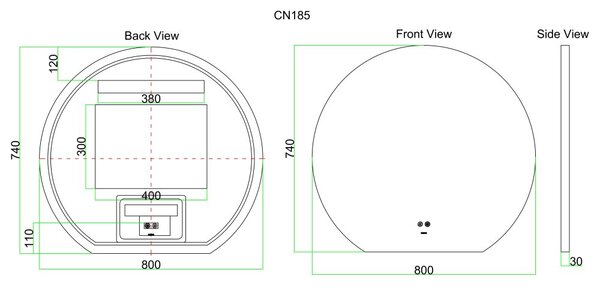 Mereo, Oglindă rotundă Mereo cu muchie dreaptă 800x740 mm, iluminare ambientală LED și dezaburitor, MER-CN185