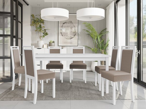 Masă sufragerie extensibilă cu 6 scaune Asiduo AL3 (alb + bej deschis). 1121728