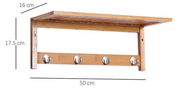 HOMCOM Cuier de Perete Raft Cuier in Bambù, 50x17x20cm | Aosom Romania