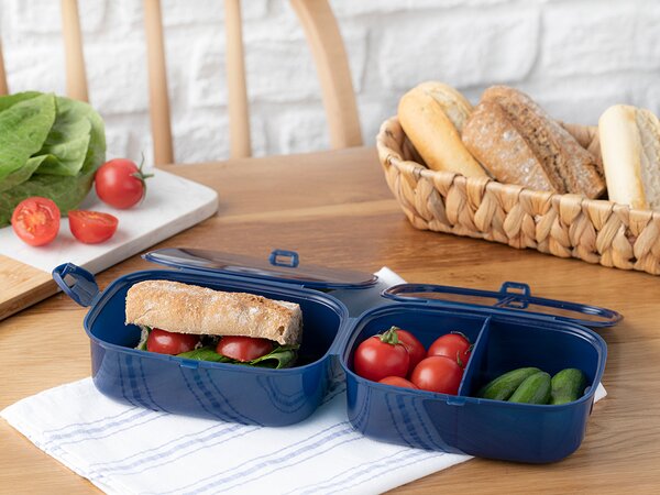 Trendy Lunch Box din Plastic cu 3 Compartimente 155x215 Cm Bleumarin