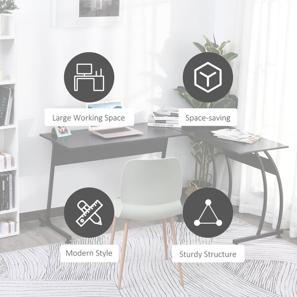 HOMCOM Birou în Colț Spațios din Lemn cu Cadru din Metal, Design Modern pentru Acasă sau Birou, Multifuncțional, Negru, 112.5x152x74cm | Aosom Romania