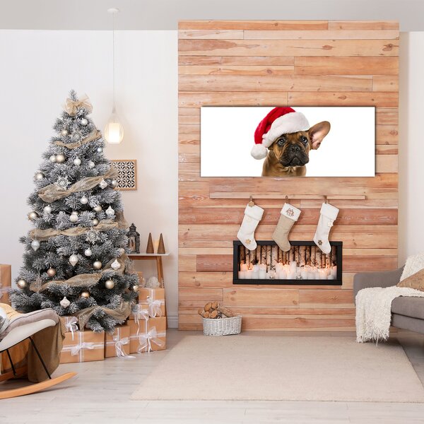 Tablou pe sticla Bulldog Christmas Dog