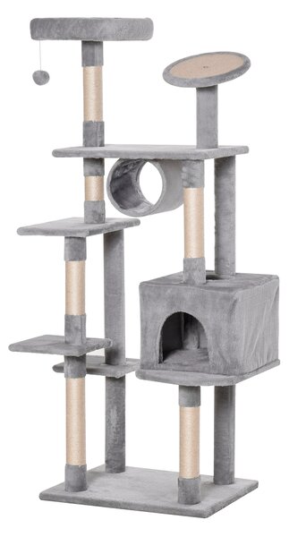 Suport Ascuţit Gheare sub forma de Coloana de 165cm pentru Pisici de pana la maxim 4,5 kg 60x60x165cm 4,5 kg Gri Bej PawHut | Aosom Romania