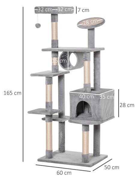 Suport Ascuţit Gheare sub forma de Coloana de 165cm pentru Pisici de pana la maxim 4,5 kg 60x60x165cm 4,5 kg Gri Bej PawHut | Aosom Romania
