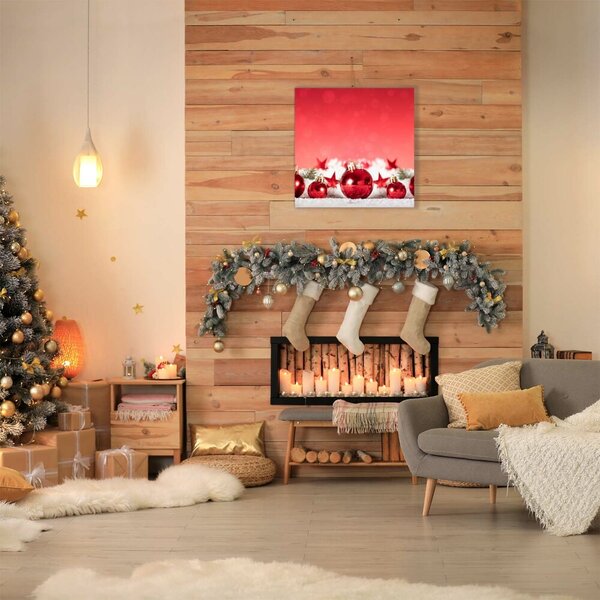 Tablou pe panza canvas Cadou de Crăciun. Bile de Crăciun. Zăpadă