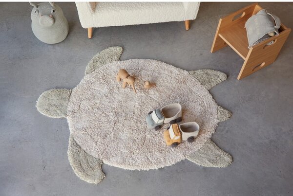 Covor pentru copii bej lavabil/țesut manual din bumbac 110x130 cm Sea Turtle – Lorena Canals