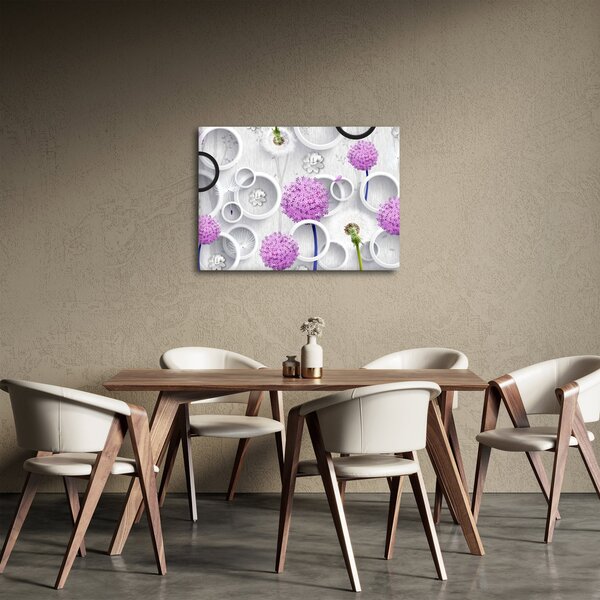 Tablou cu abstracție 3D cu cercuri și flori (70x50 cm)