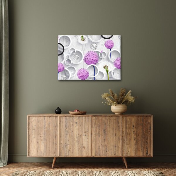 Tablou cu abstracție 3D cu cercuri și flori (70x50 cm)