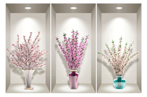 Set 3 autocolante 3D pentru perete Ambiance Bunches of Cherry