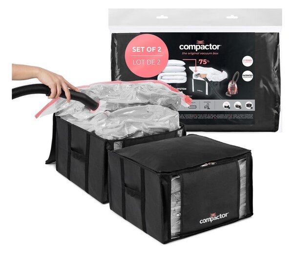 Cutii de depozitare pentru haine 2 buc. din material textil cu vacuum/cu pereți întăriți 42x25x25 cm Black Edition – Compactor