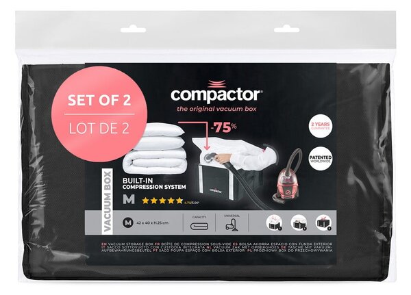 Cutii de depozitare pentru haine 2 buc. din material textil cu vacuum/cu pereți întăriți 42x25x25 cm Black Edition – Compactor