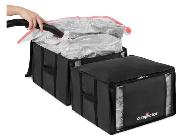 Cutii de depozitare pentru haine 2 buc. din material textil cu vacuum/cu pereți întăriți 42x25x25 cm Black Edition – Compactor