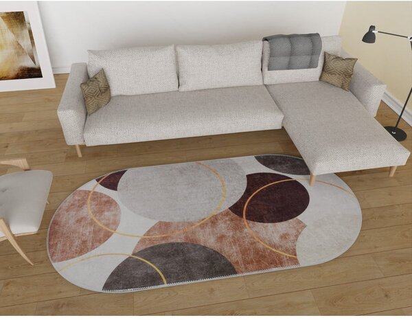 Covor maro-crem lavabil 60x100 cm Oval – Vitaus
