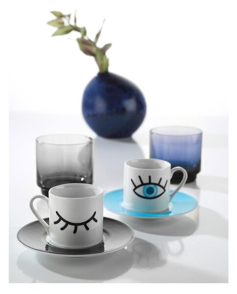 Set 2 cești cu farfurioară Kütahya Porselen Eyes, 90 ml