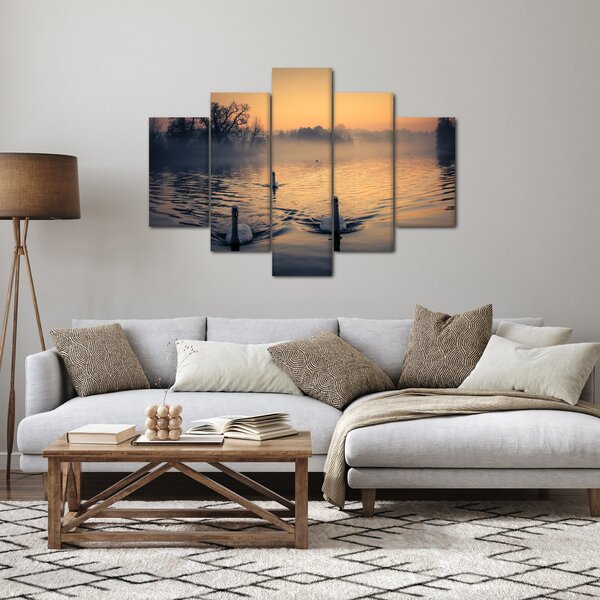 Tablou cu lebăde pe apă în ceață (150x105 cm)