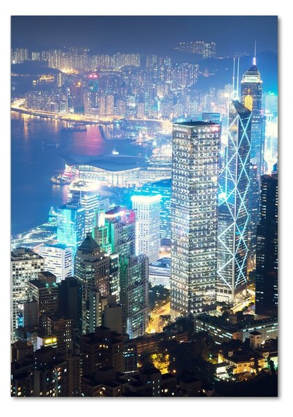 Tablou Printat Pe Sticlă Hong Kong pe timp de noapte