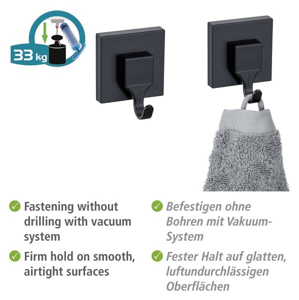 Cârlige negre 2 buc. autoadezive din plastic Quadro – Wenko
