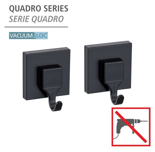 Cârlige negre 2 buc. autoadezive din plastic Quadro – Wenko