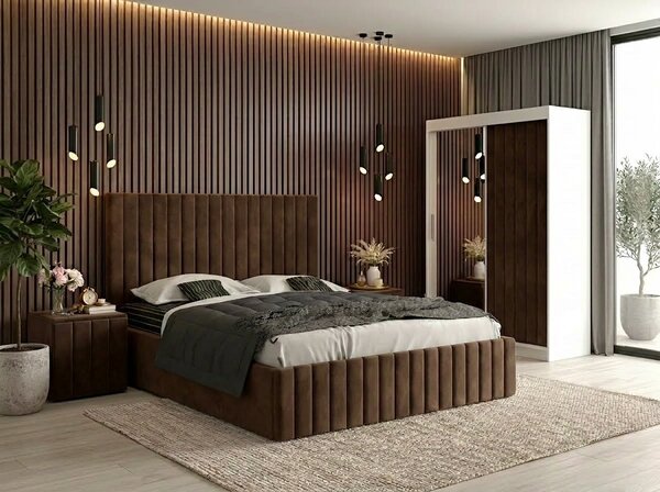 Set dormitor Cairo Maro cu dulap tapitat Cairo 150 cm Maro