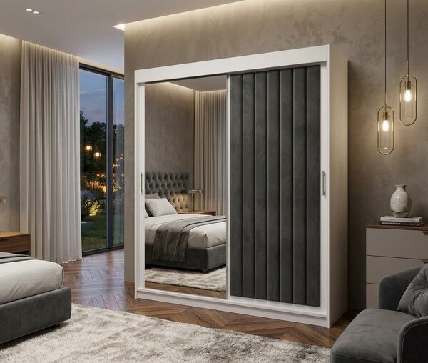 Set dormitor Cairo Gri cu dulap tapitat Cairo 150 cm Gri