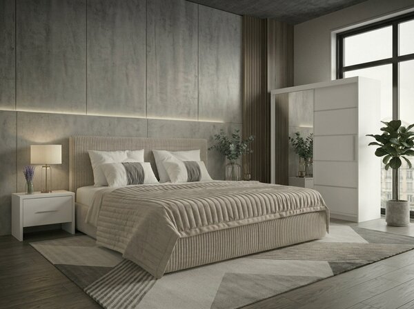 Set dormitor Malibu Bej cu dulap Atlantic 150 cm Alb