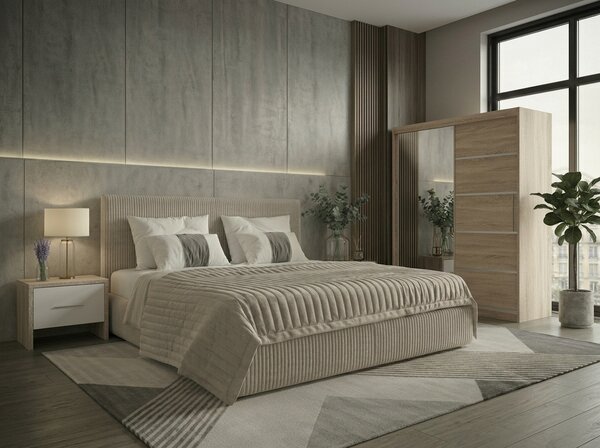 Set dormitor Malibu Bej cu dulap Atlantic 150 cm Sonoma