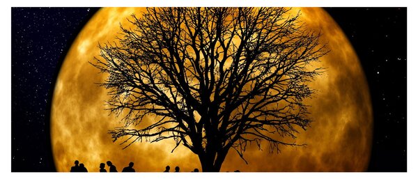 Tablou cu luna și siluete (120x50 cm)
