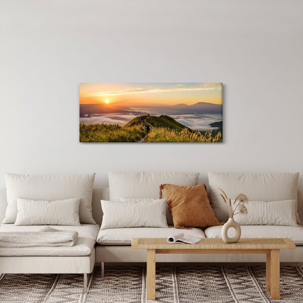 Tablou cu munți în apus de soare (120x50 cm)