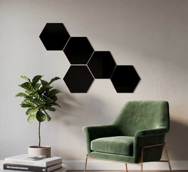 Set 6 placi hexagonale negre – accent decorativ cu reflexii moderne pentru perete