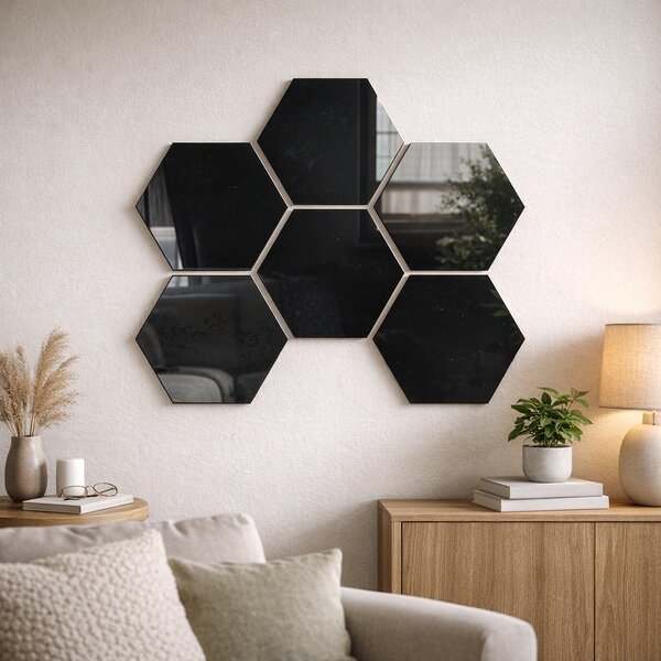 Set 6 placi hexagonale negre – accent decorativ cu reflexii moderne pentru perete