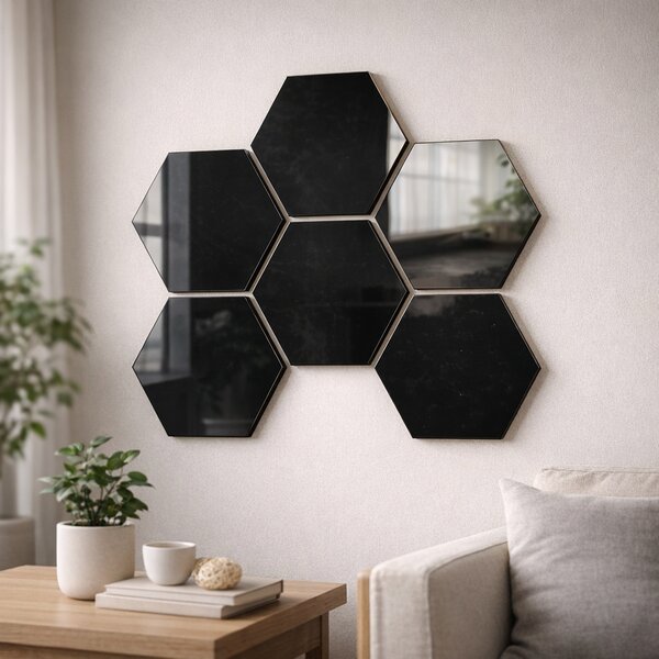 Set 6 placi hexagonale negre – accent decorativ cu reflexii moderne pentru perete
