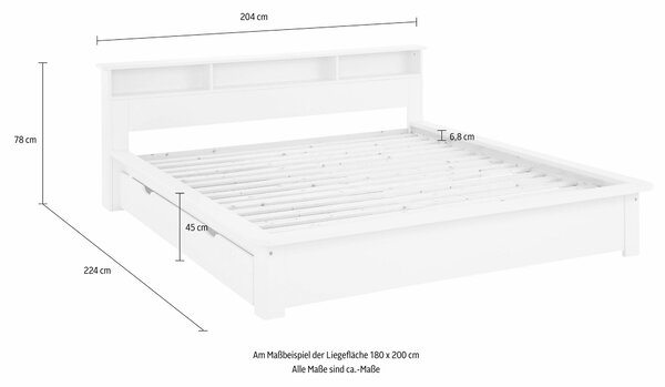 Pat cu somiera Kero alb 180/200 cm, lemn masiv